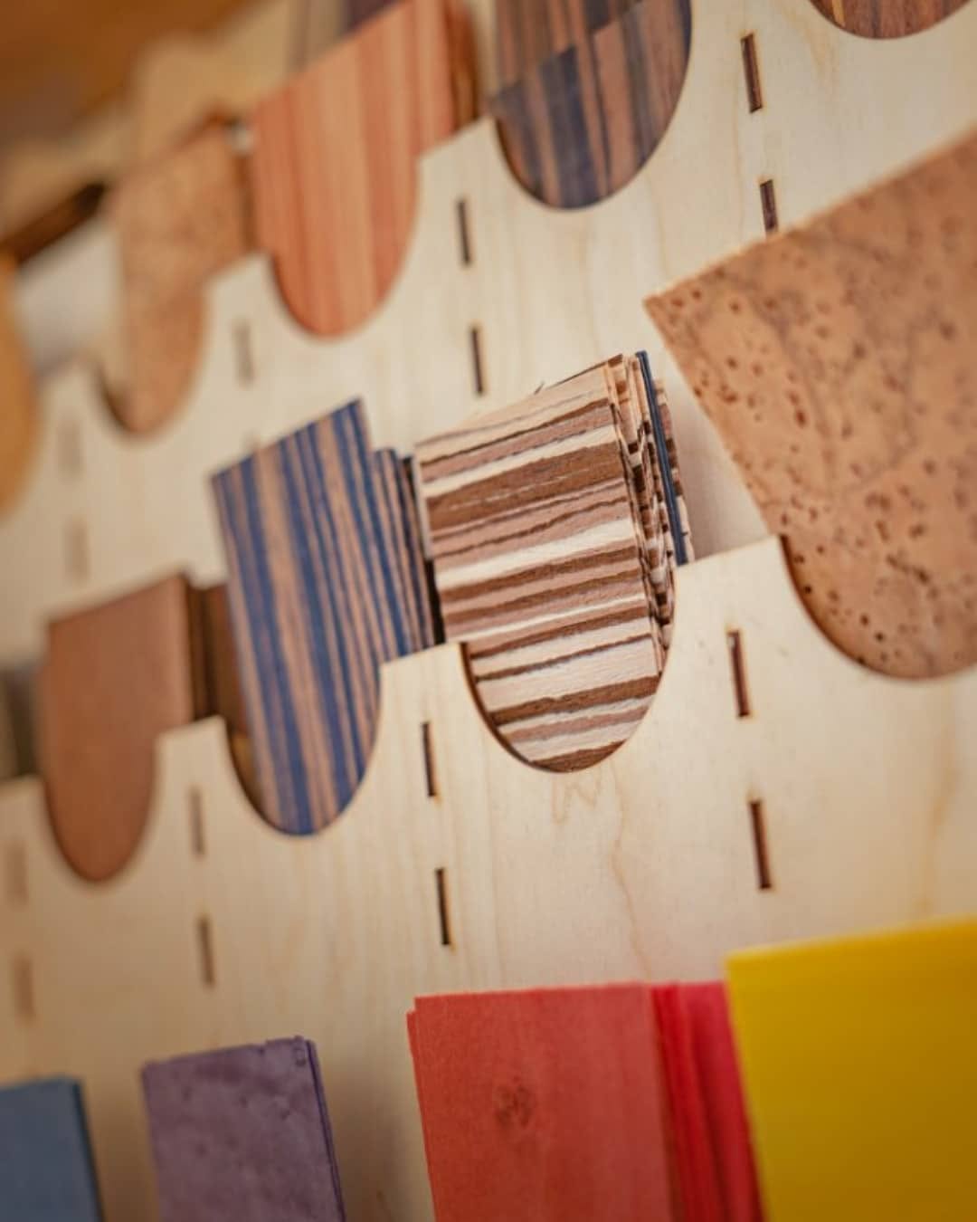 Wood and cork sample board from the CREO workshop