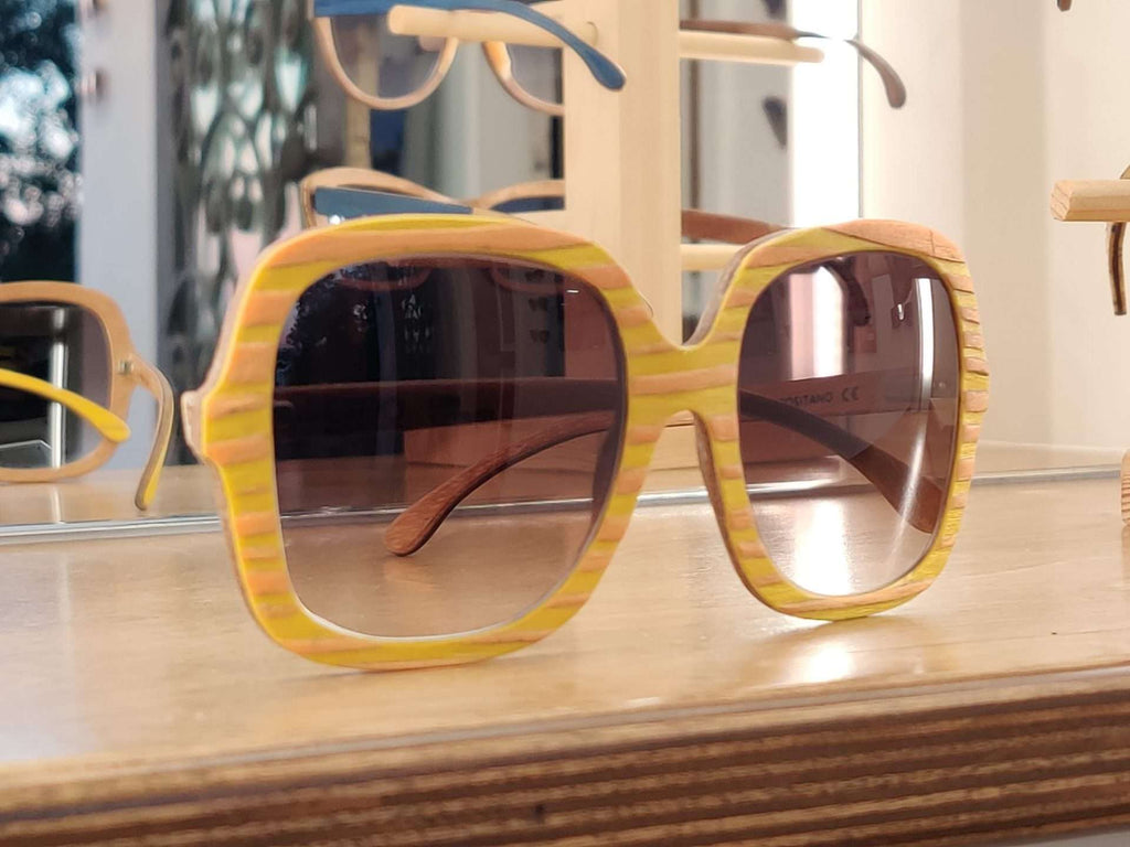 Occhiali da sole sabbiato giallo e arancio CREO 008, fatti a mano a Positano