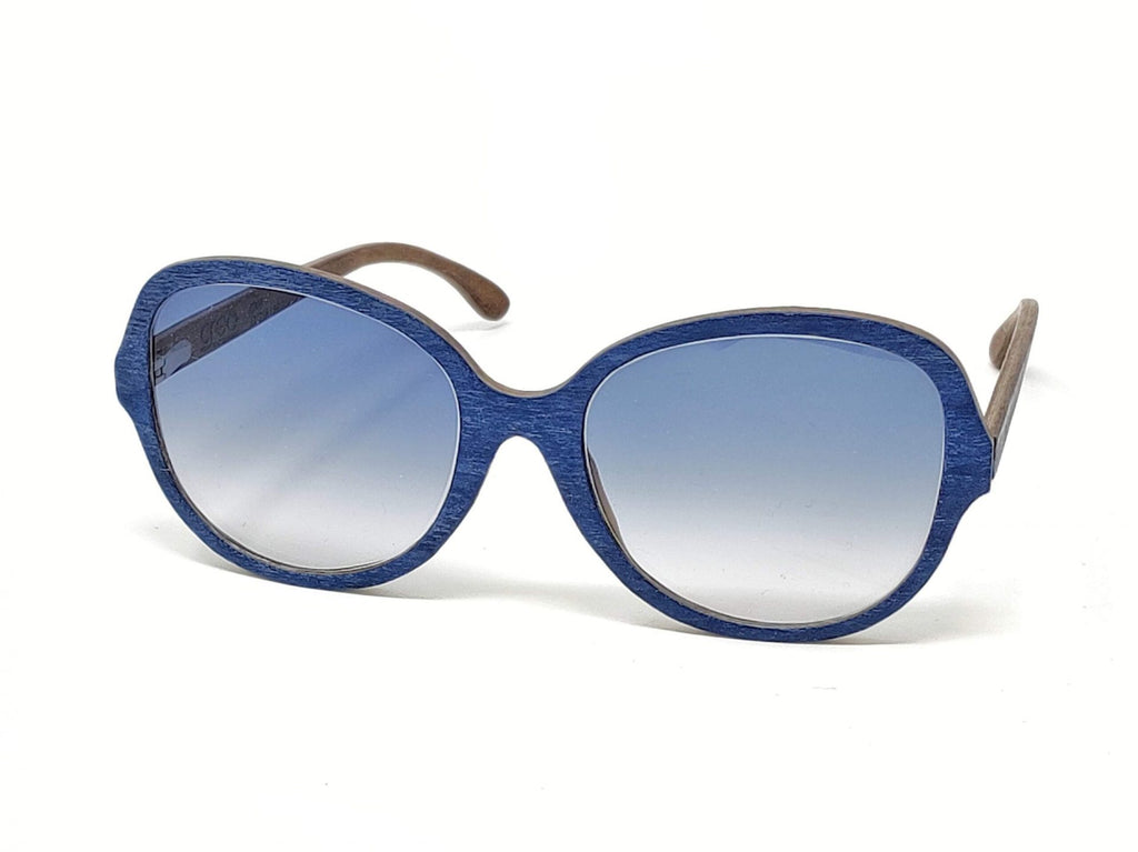 Occhiali da sole in legno blu CREO 002, fatti a mano a Positano